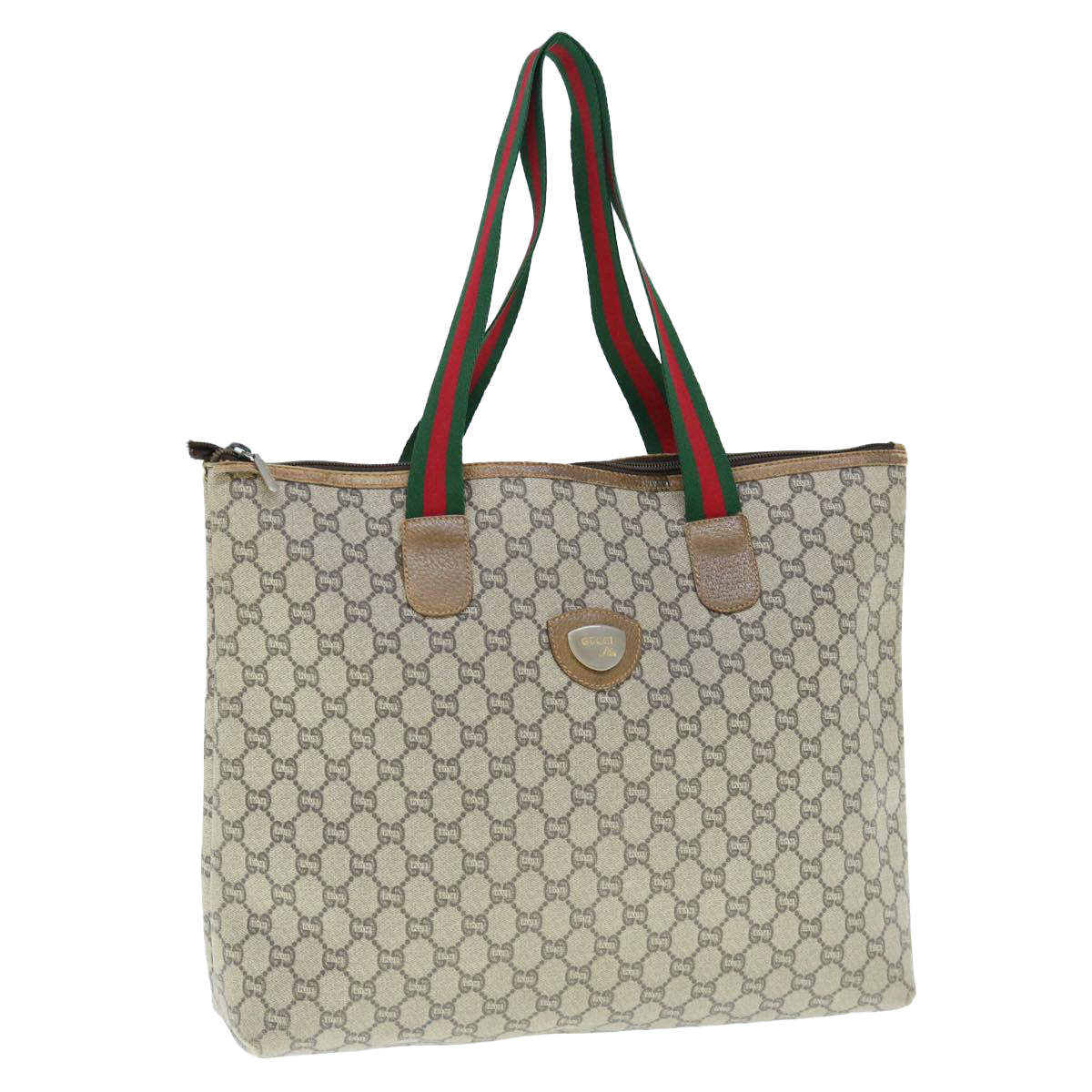 GUCCI GG Plus Supreme Web Sherry Line Tote Bag Beige Red Green  ai748