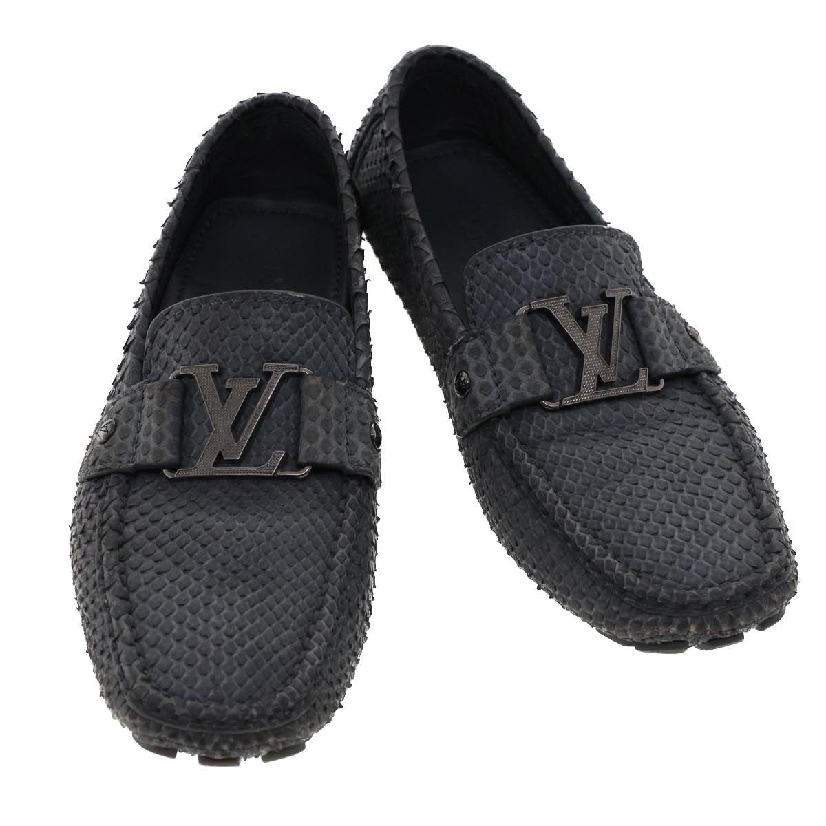 LOUIS VUITTON Driving Shoes Exotic Leather 7 Black Gray LV ak212