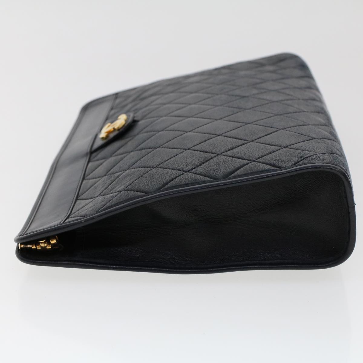 CHANEL Clutch Bag Lamb Skin Black CC Auth am4611