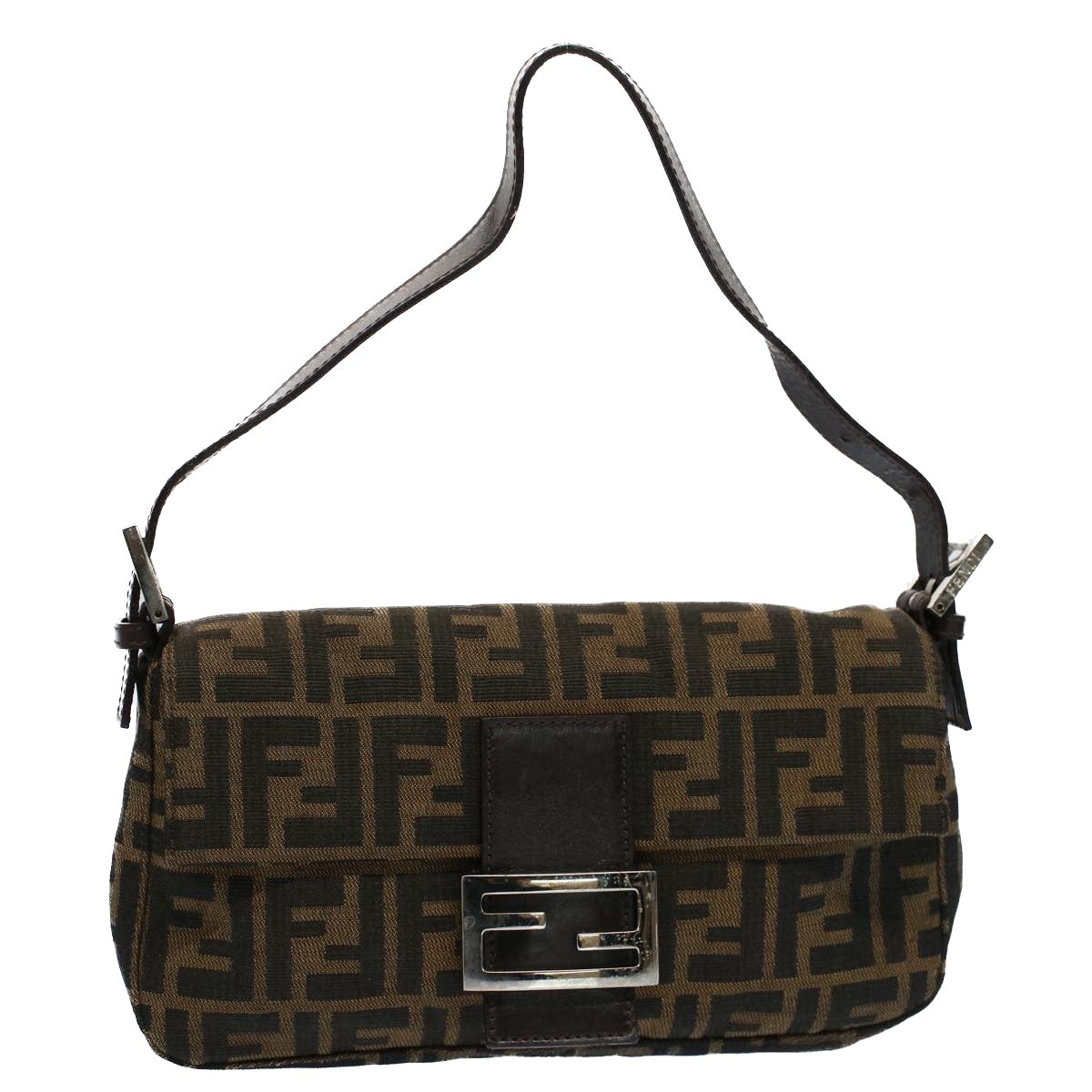 Luxury FendiZucca Canvas Mamma Baguette Shoulder Bag Black Brownam5065