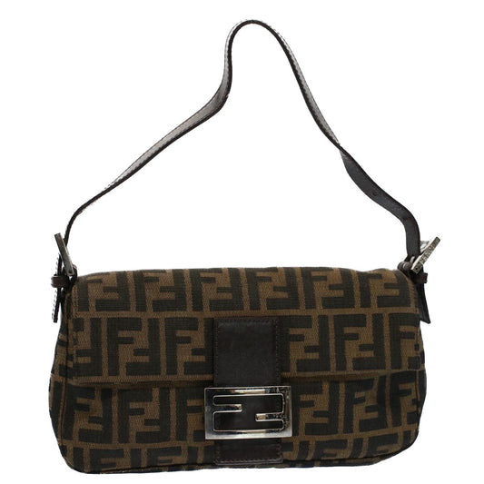 Luxury FendiZucca Canvas Mamma Baguette Shoulder Bag Black Brownam5065