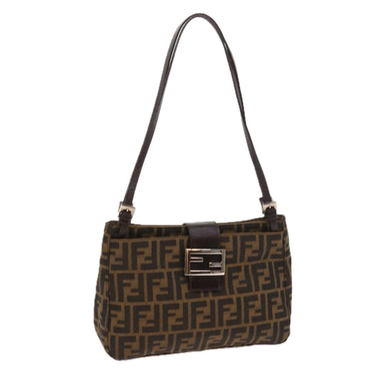 Luxury FendiZucca Canvas Shoulder Bag Black Brownam5068