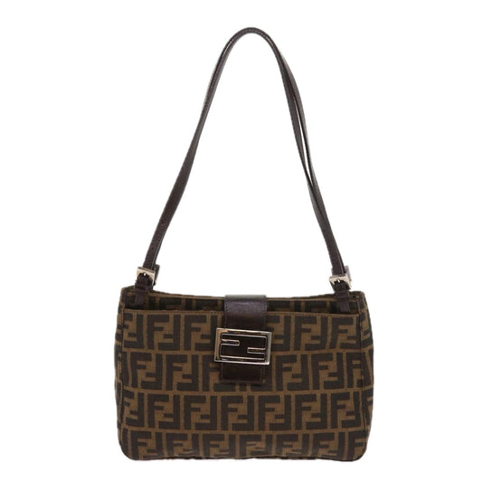 Luxury FendiZucca Canvas Shoulder Bag Black Brownam5068