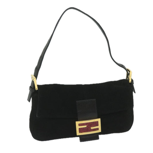 Luxury FendiMamma Baguette Shoulder Bag Suede Black 2813 26424 009am5239