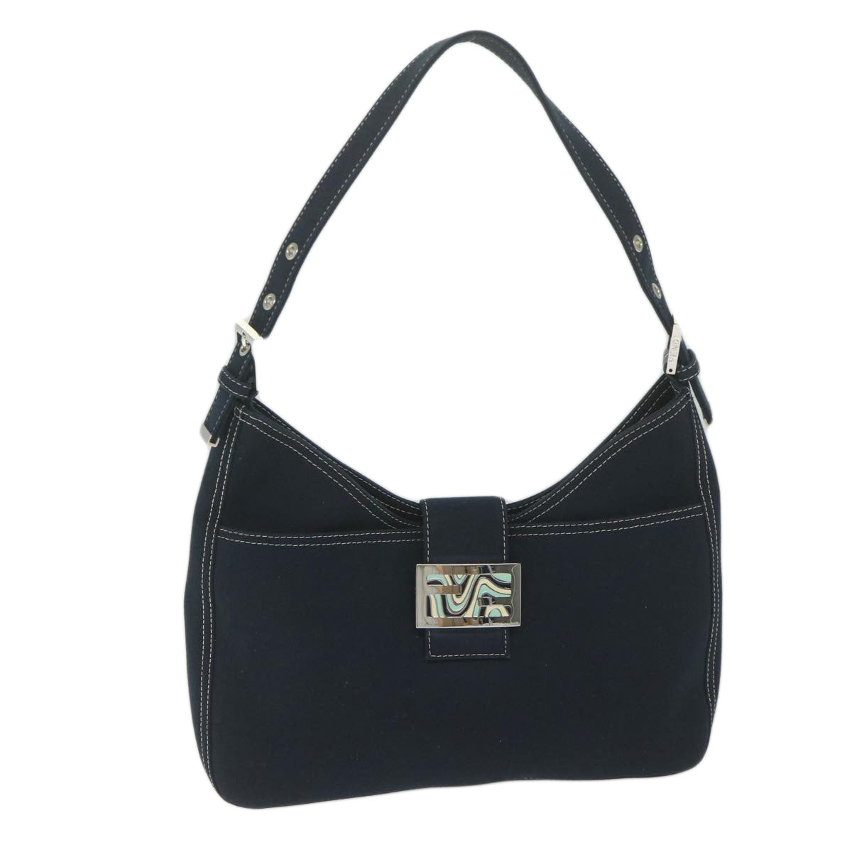 Luxury FendiMamma Baguette Shoulder Bag Canvas Navyam5373