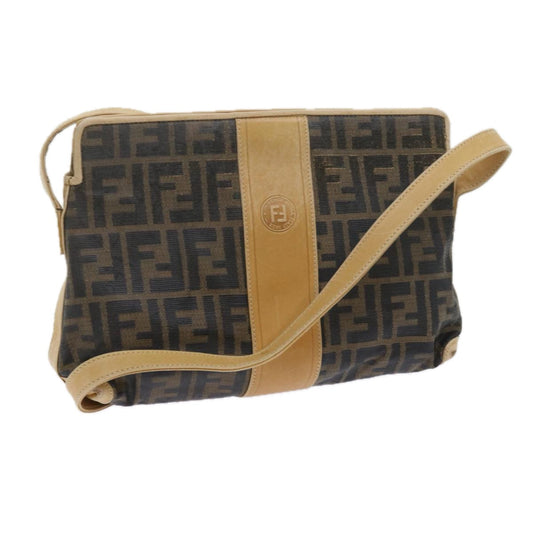Luxury FendiZucca Canvas Shoulder Bag Black Brownam5406