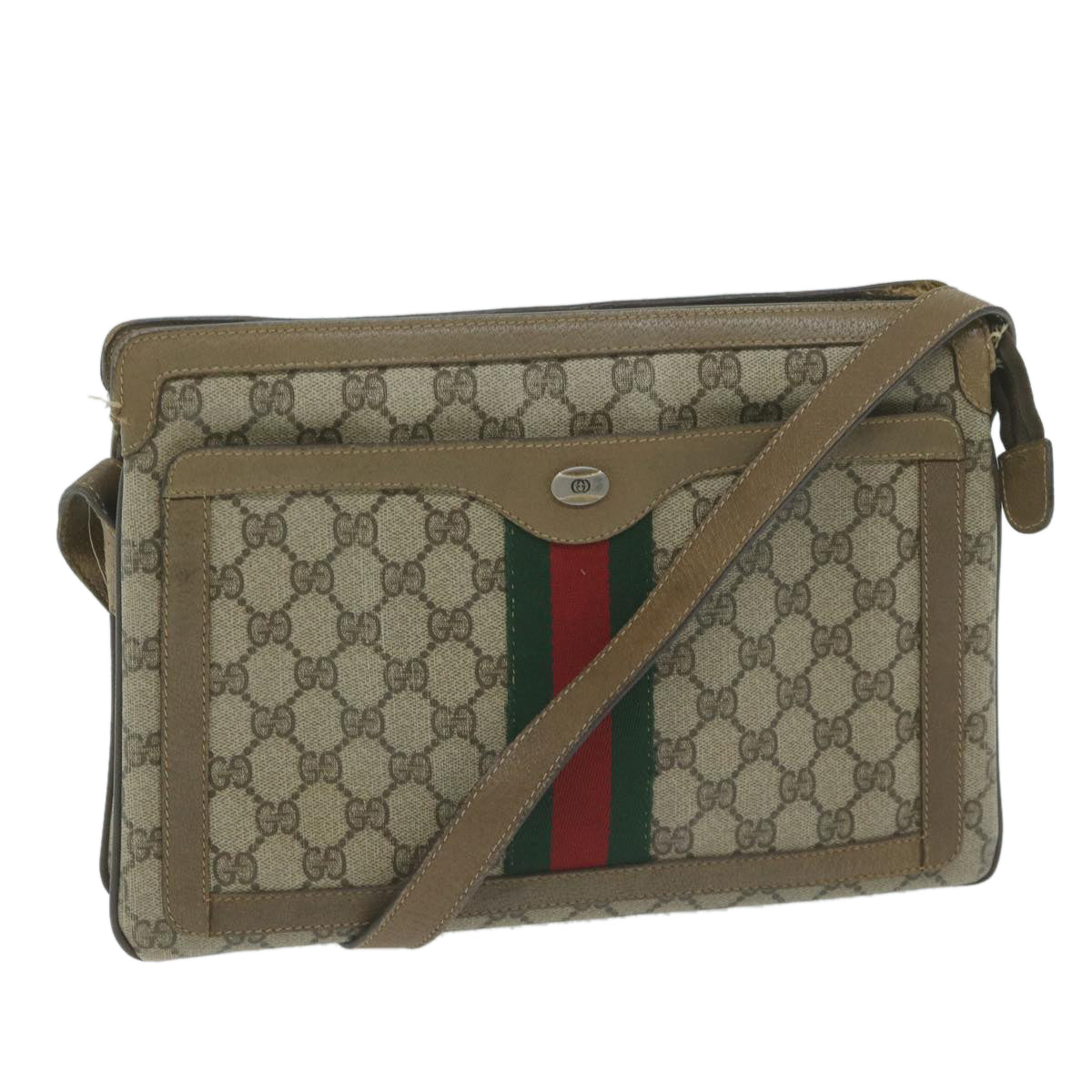 GUCCI GG Canvas Sherry Line Shoulder Bag PVC Beige Green Red  am5452