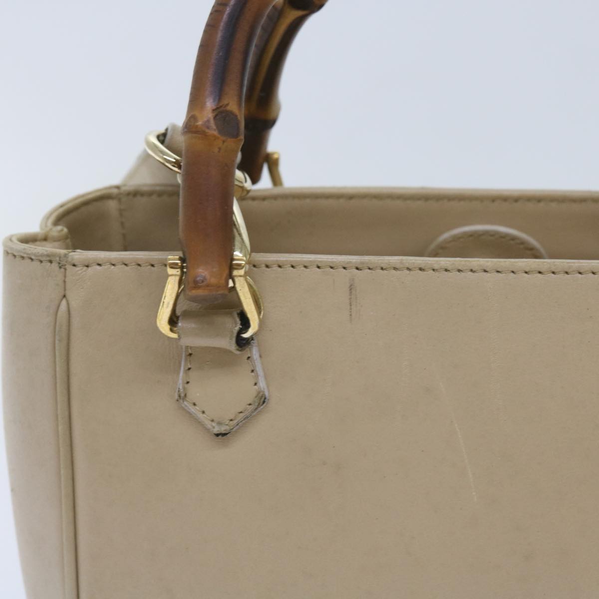 GUCCI Bamboo Hand Bag Leather 2way Beige 000 1364 0316  am5652