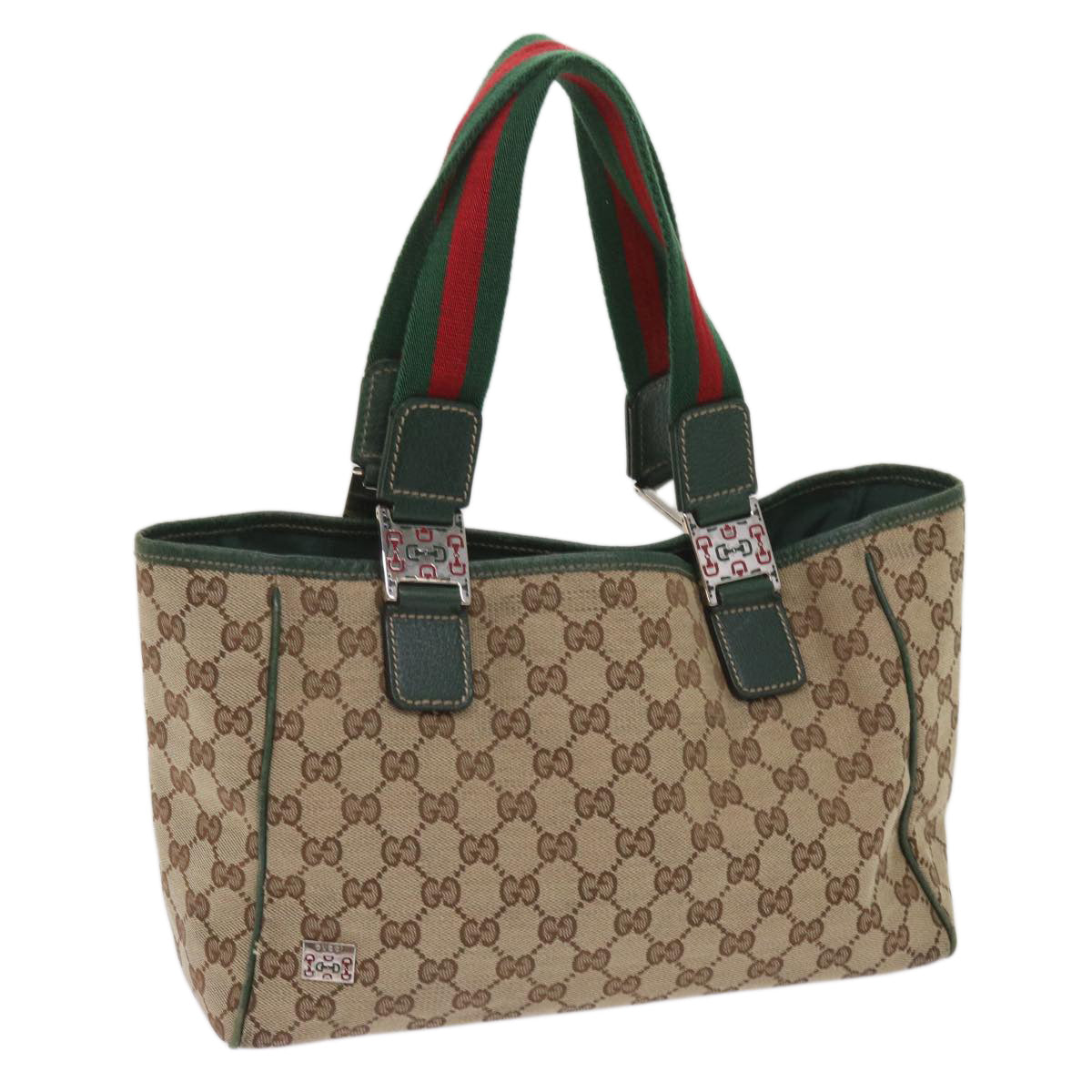 GUCCI GG Canvas Web Sherry Line Horsebit Tote Bag Beige Red 145810  am5686