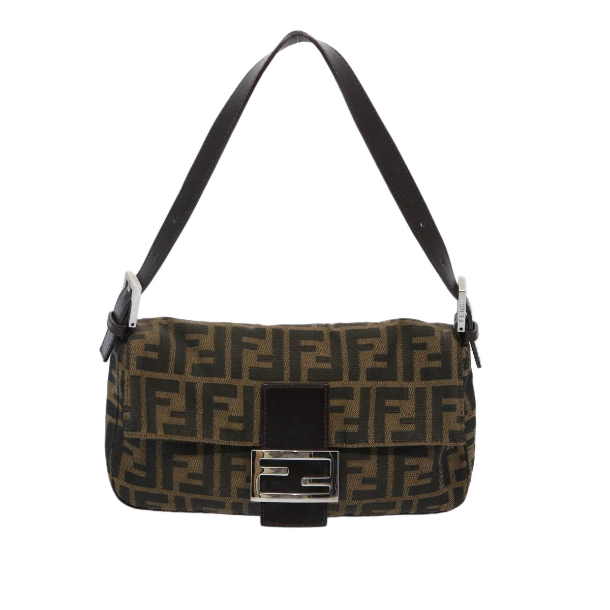 Luxury FendiZucca Canvas Mamma Baguette Shoulder Bag Brown Blackam5709