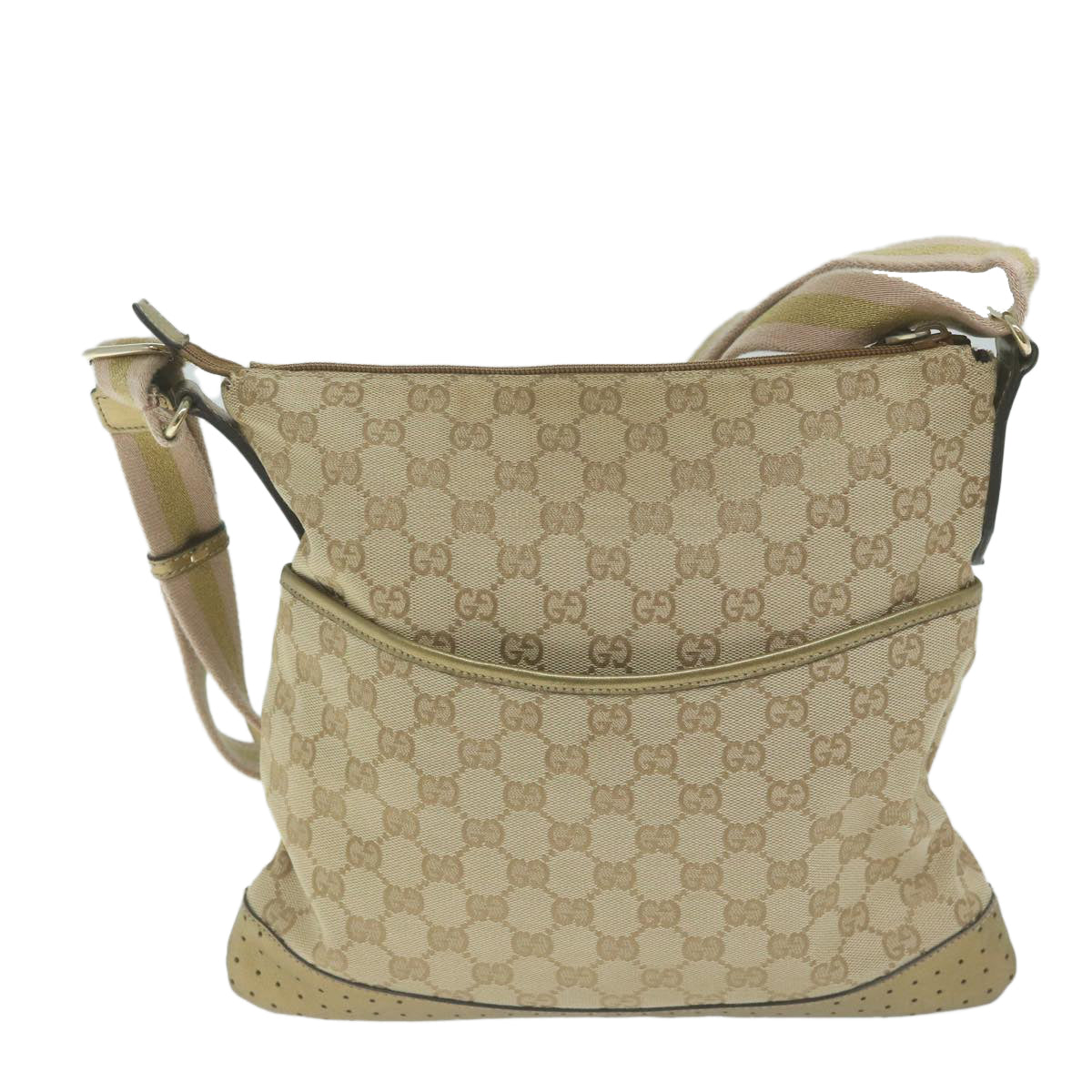GUCCI GG Canvas Sherry Line Shoulder Bag Gold Beige pink 145857  am5740