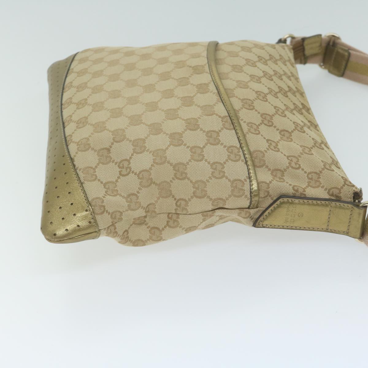 GUCCI GG Canvas Sherry Line Shoulder Bag Gold Beige pink 145857  am5740