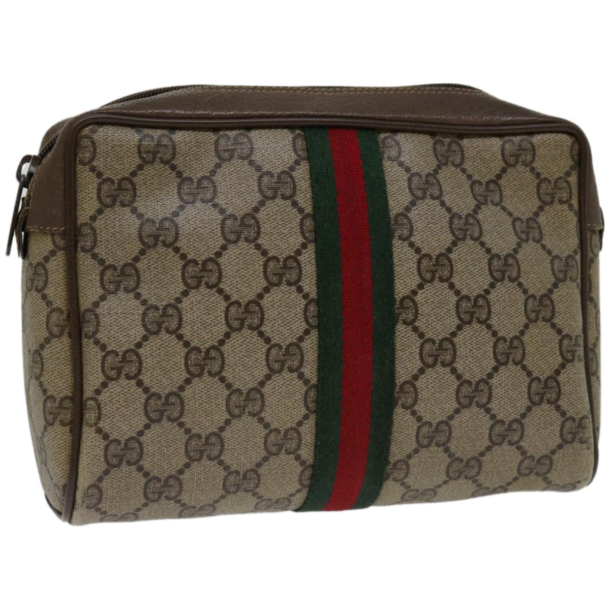 GUCCI GG Supreme Web Sherry Line Clutch Bag PVC Beige Red 89 01 012  am5802