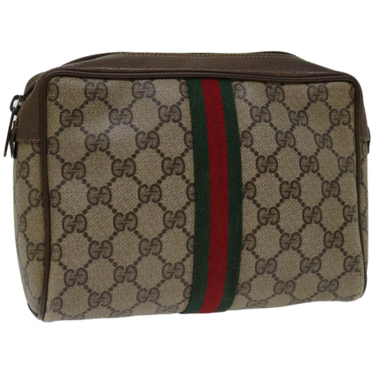 GUCCI GG Supreme Web Sherry Line Clutch Bag PVC Beige Red 89 01 012  am5802