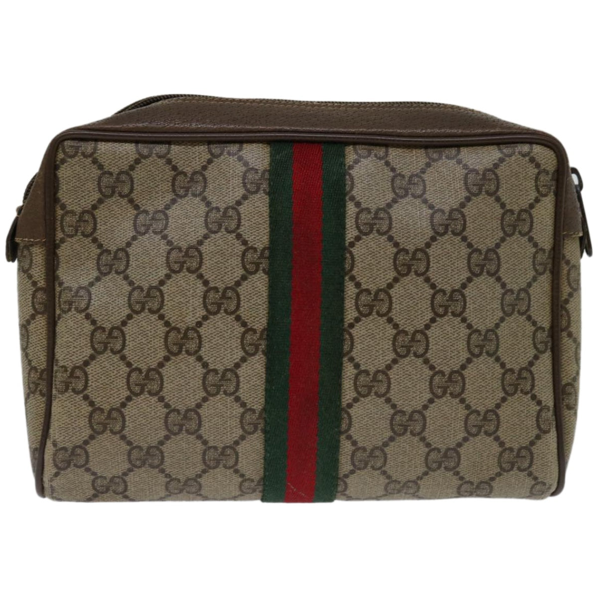GUCCI GG Supreme Web Sherry Line Clutch Bag PVC Beige Red 89 01 012  am5802