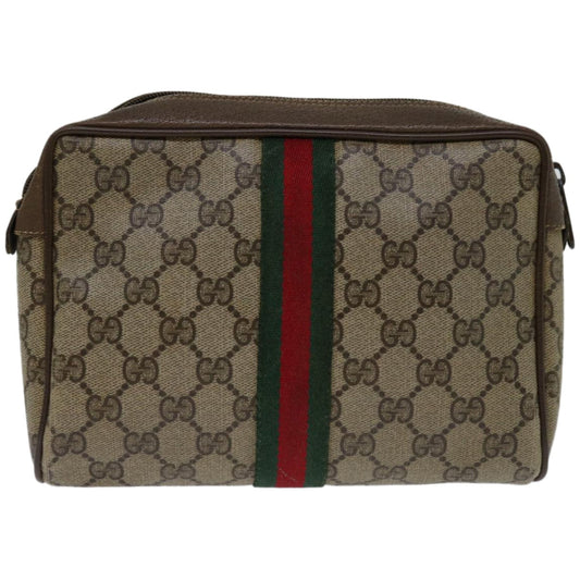 GUCCI GG Supreme Web Sherry Line Clutch Bag PVC Beige Red 89 01 012  am5802