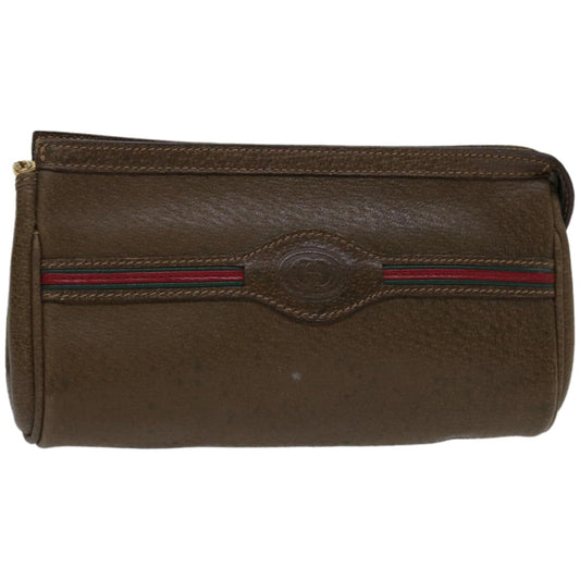 GUCCI Web Sherry Line Pouch Leather Brown Red Green 039 904 0665  am5842
