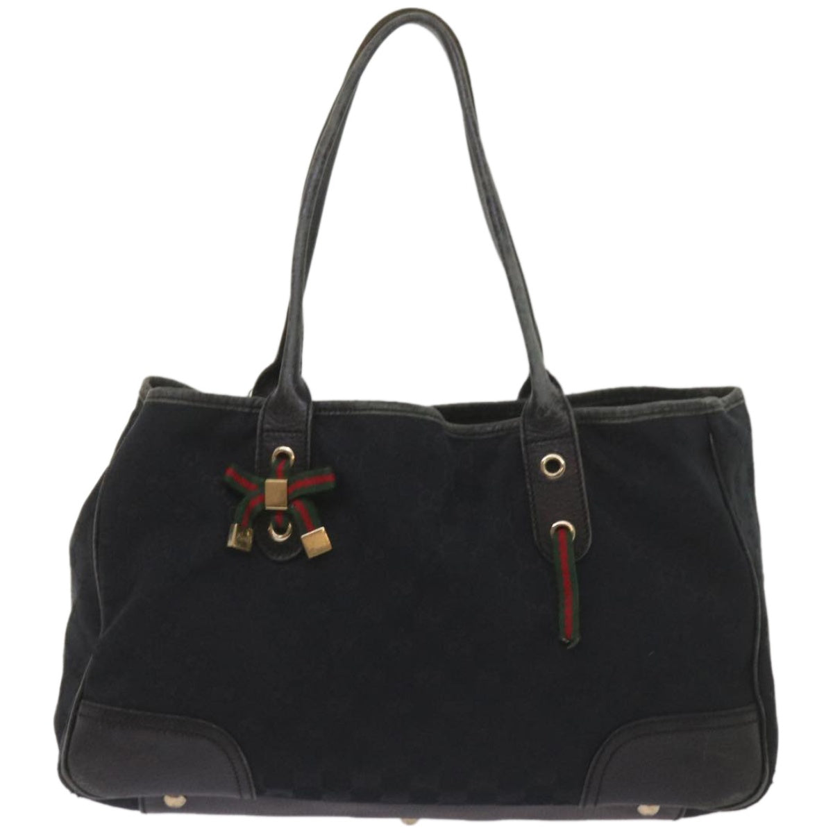 GUCCI GG Canvas Web Sherry Line Pretty Tote Bag Black Red 163805  am5889