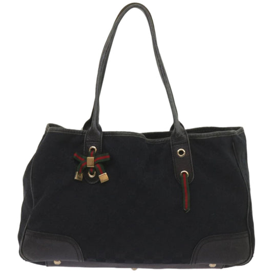GUCCI GG Canvas Web Sherry Line Pretty Tote Bag Black Red 163805  am5889