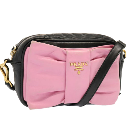 Luxury PradaRibbon Shoulder Bag Leather Pink Black am6034
