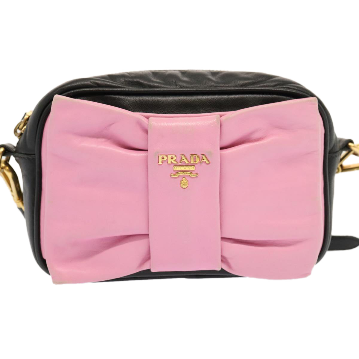Luxury PradaRibbon Shoulder Bag Leather Pink Black am6034