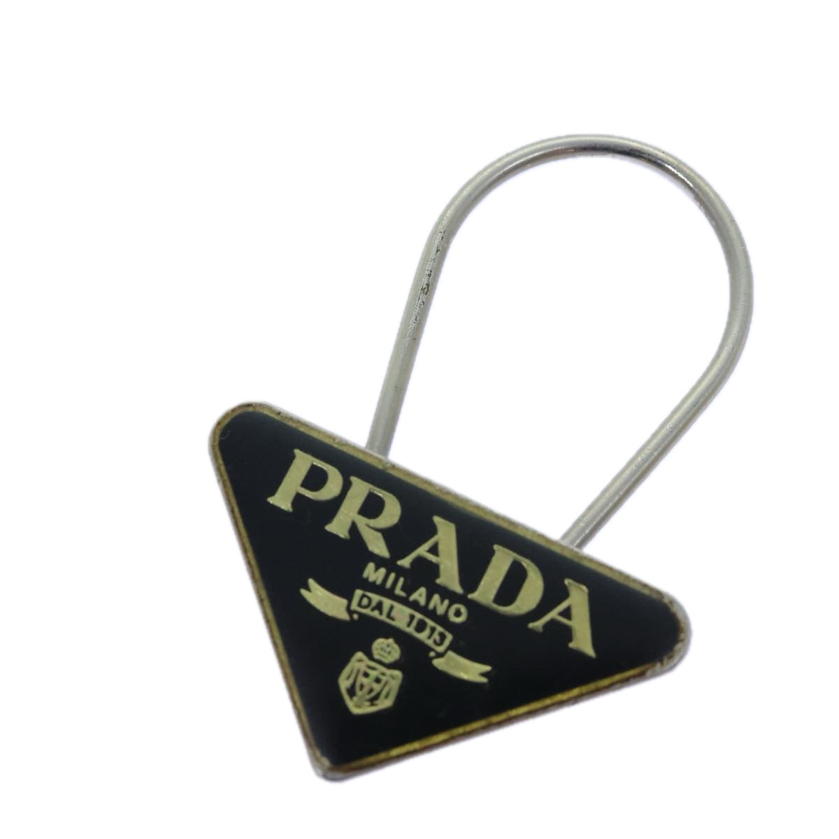 Luxury PradaTriangle Plate Key Ring metal Black am6073