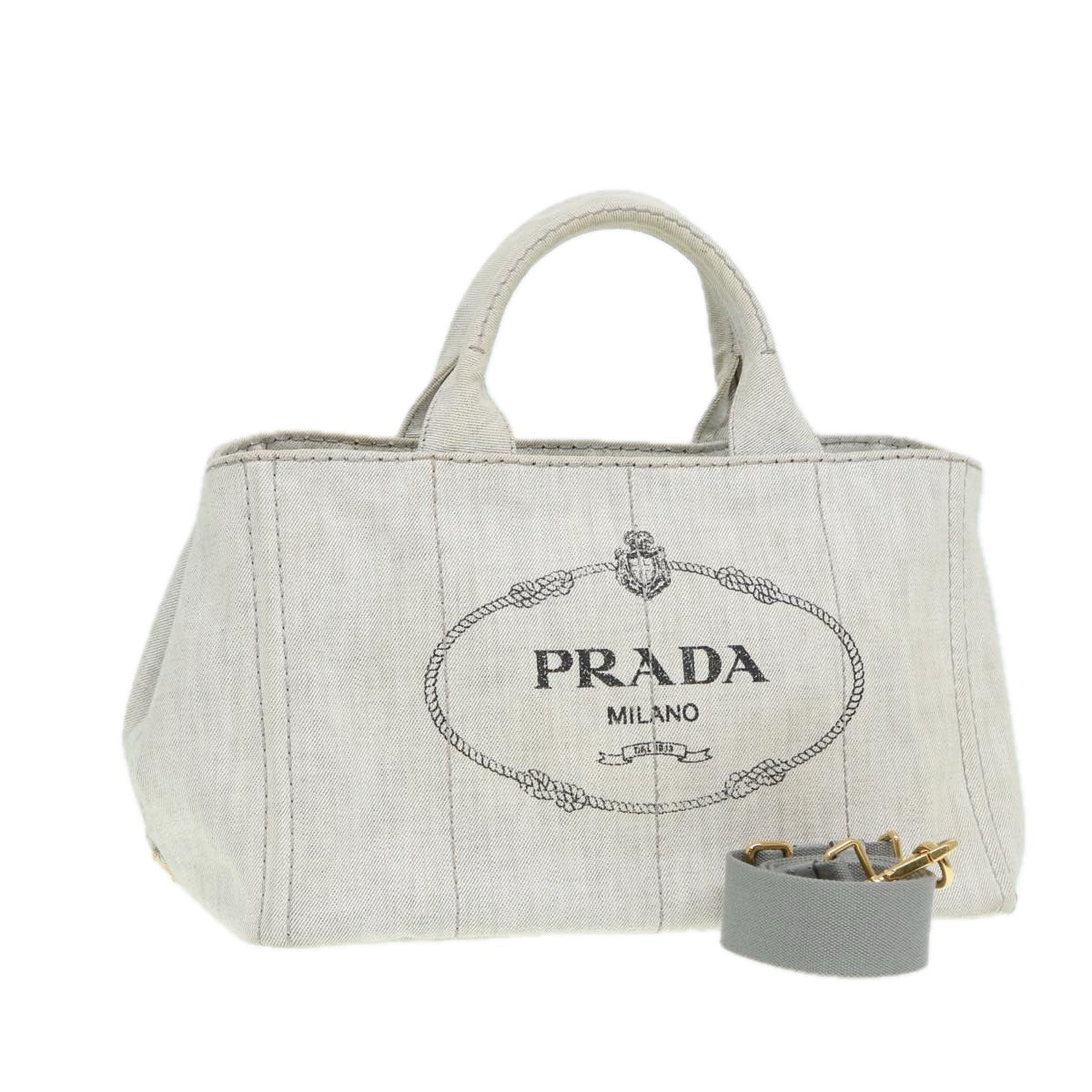 Luxury Prada Canapa MM Hand Bag Canvas 2way Gray  am6726