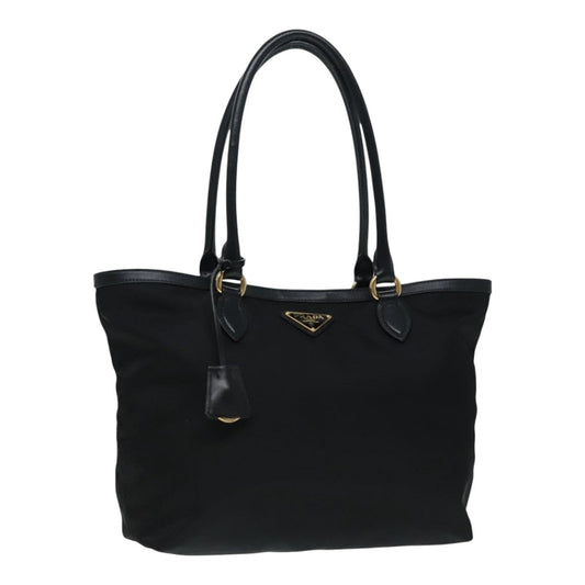 Luxury Prada Tote Bag Nylon Leather Black Gold  am6976