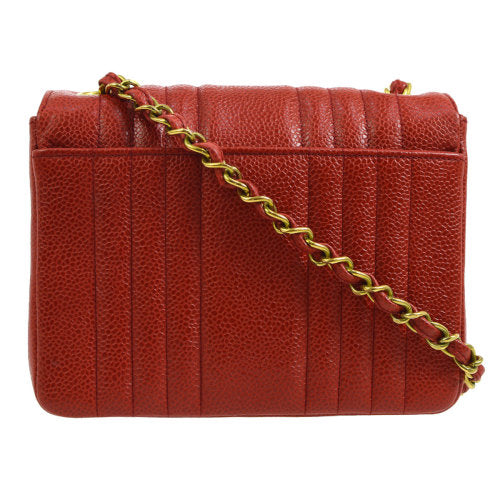 CHANEL★ 1991-1994 Red Caviar Skin Vertical Classic Square Flap Mini ao11085