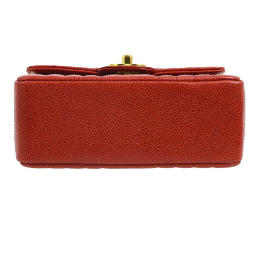CHANEL★ 1991-1994 Red Caviar Skin Vertical Classic Square Flap Mini ao11085
