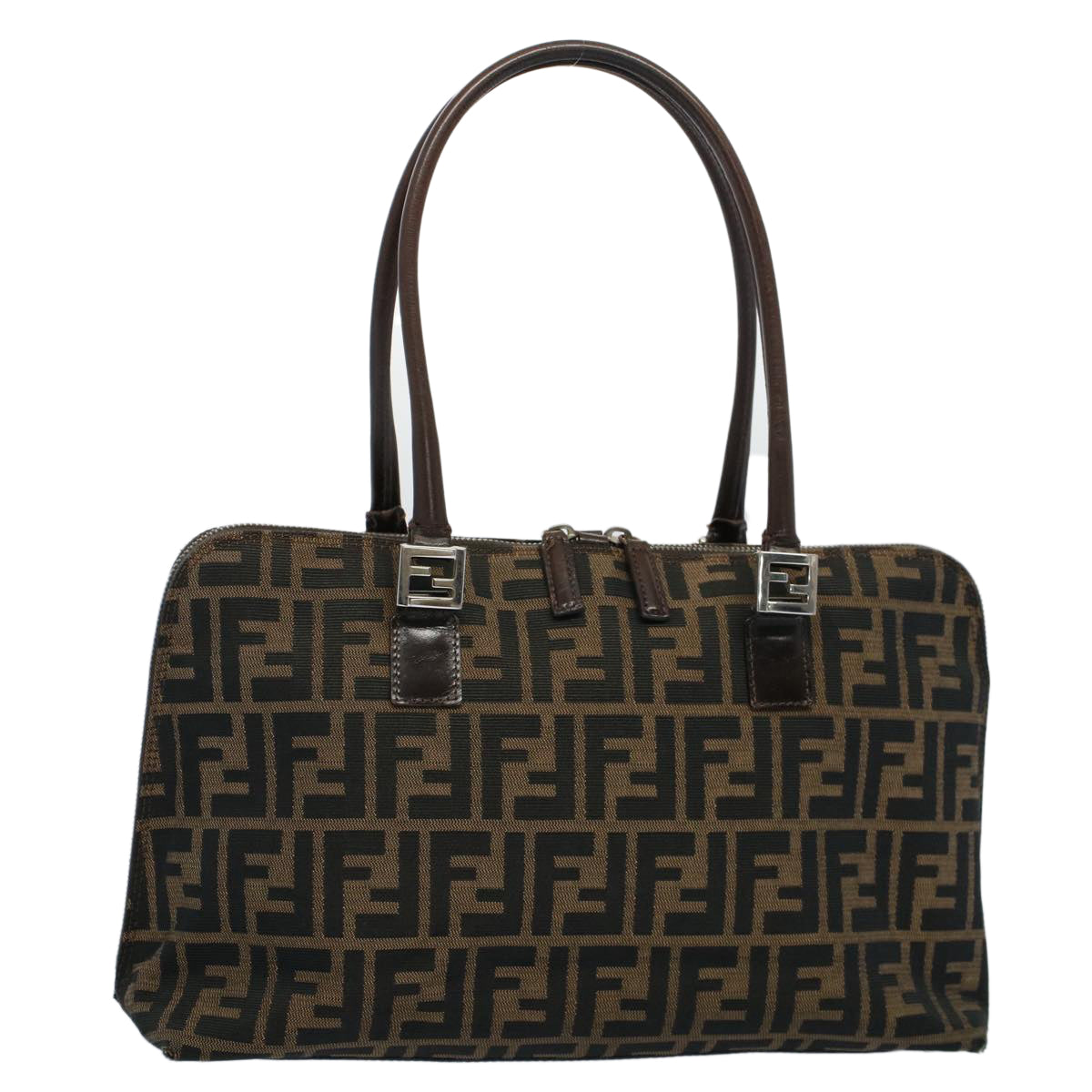 Luxury FendiZucca Canvas Shoulder Bag Black Brownar10174