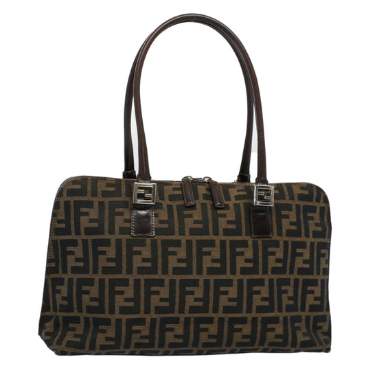 Luxury FendiZucca Canvas Shoulder Bag Black Brownar10174