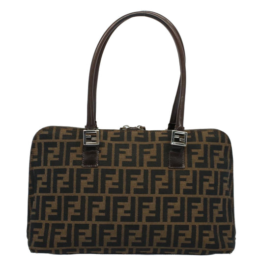 Luxury FendiZucca Canvas Shoulder Bag Black Brownar10174