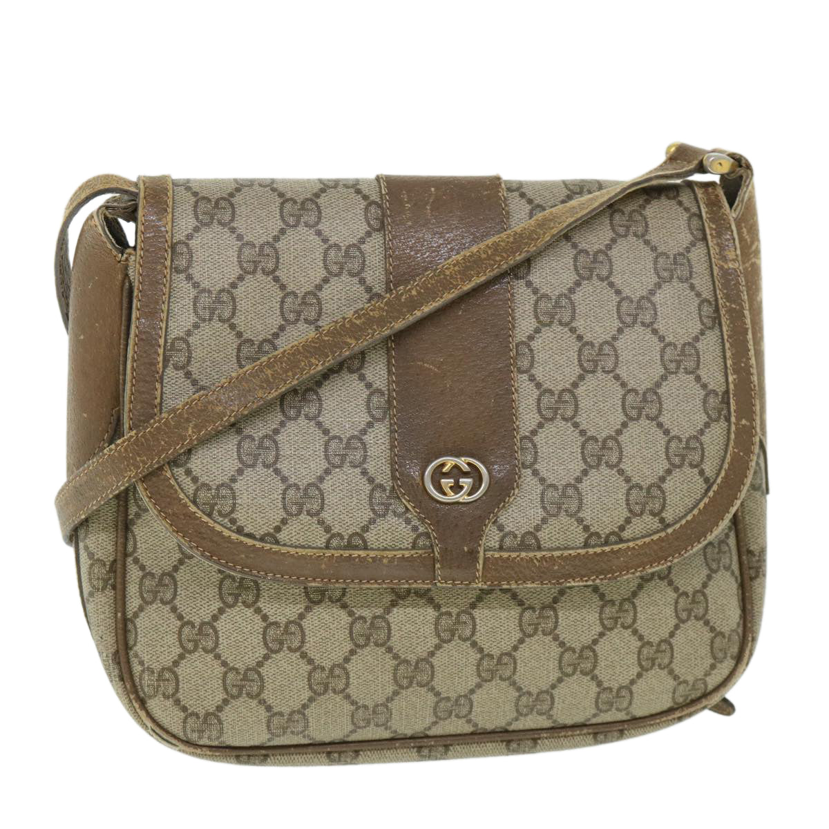 Luxury Gucci GG Canvas Shoulder Bag PVC Leather Beige  ar10280