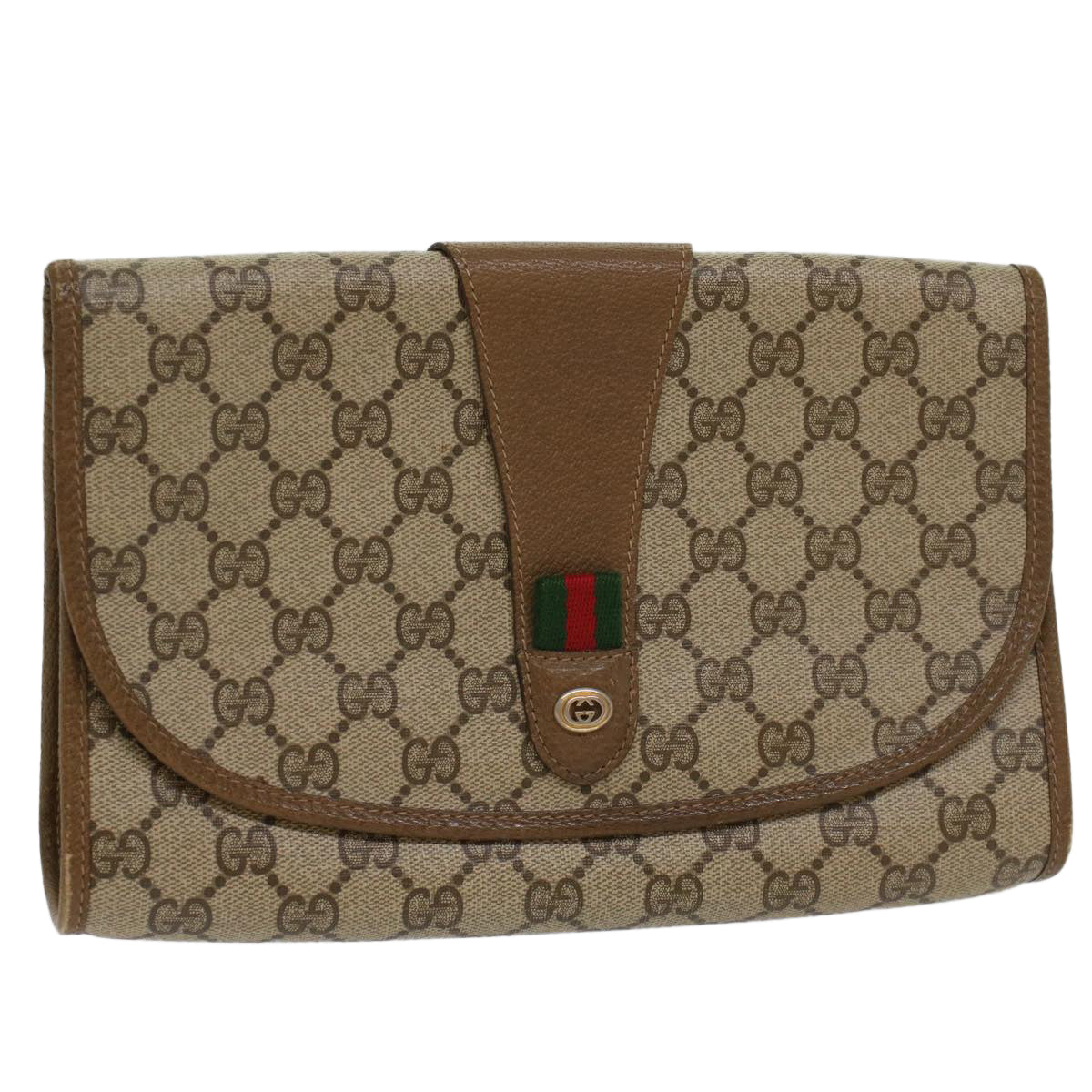 Luxury Gucci GG Canvas Web Sherry Line Clutch Bag Beige Red 89 01 030  ar10304