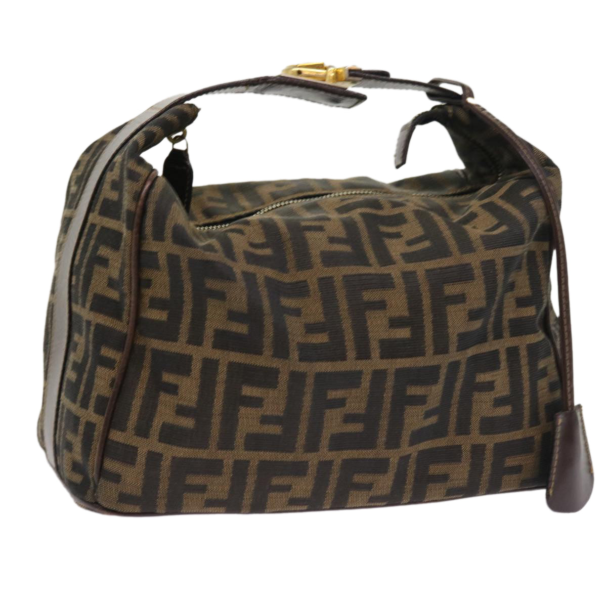 Luxury FendiZucca Canvas Hand Bag Leather Black Brownar10305