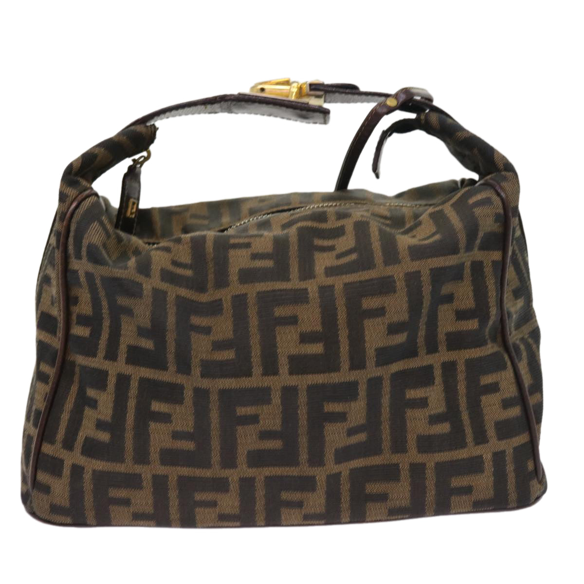 Luxury FendiZucca Canvas Hand Bag Leather Black Brownar10305