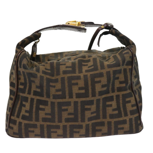 Luxury FendiZucca Canvas Hand Bag Leather Black Brownar10305