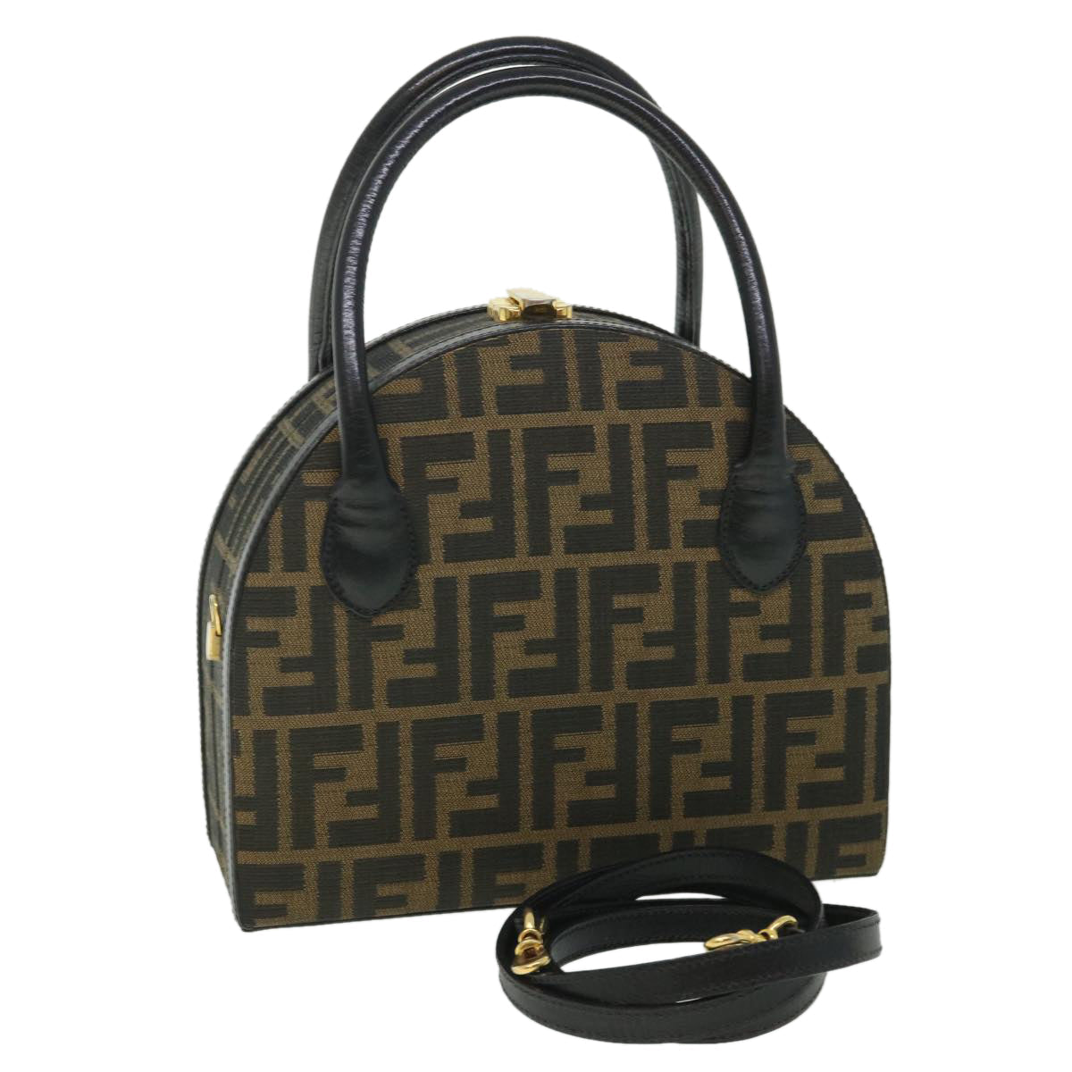 Luxury FendiZucca Canvas Hand Bag 2way Black Brownar10368B