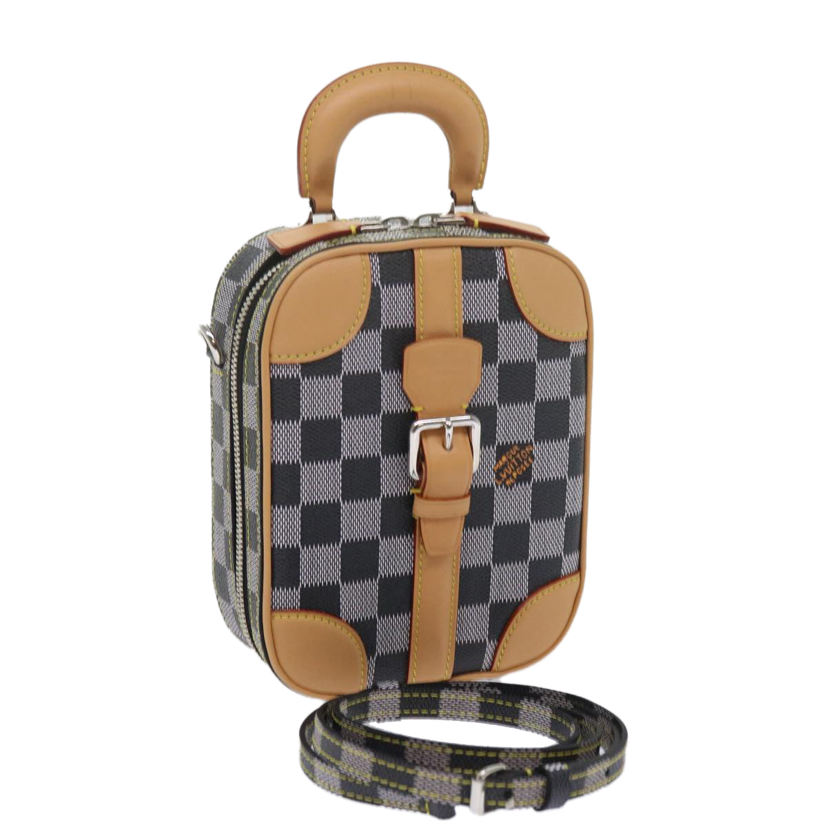 LOUIS VUITTON Damier Versette Vertical Hand Bag White Black N60273 ar11067A