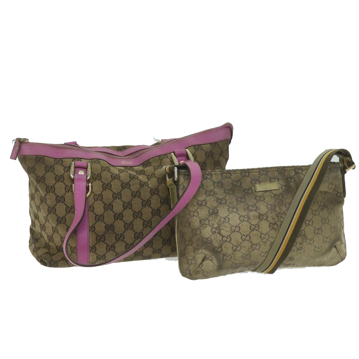 GUCCI GG Canvas Sherry Line Shoulder Bag 2Set Beige Brown gray  ar11231