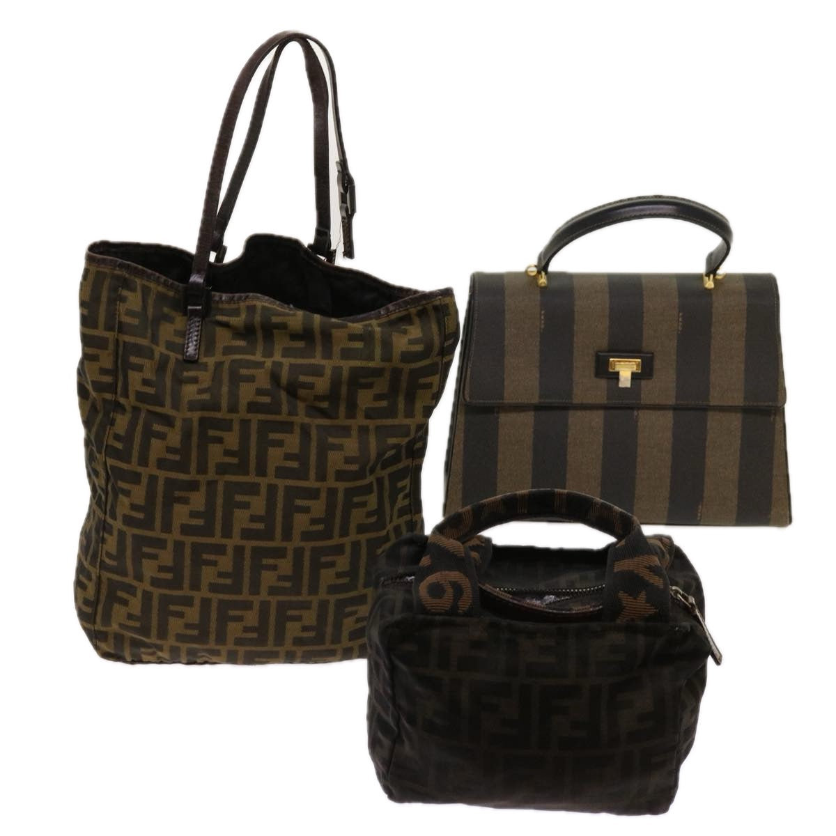 Luxury FendiZucca Pecan Canvas Hand Bag Nylon 3Set Brown Blackar11235