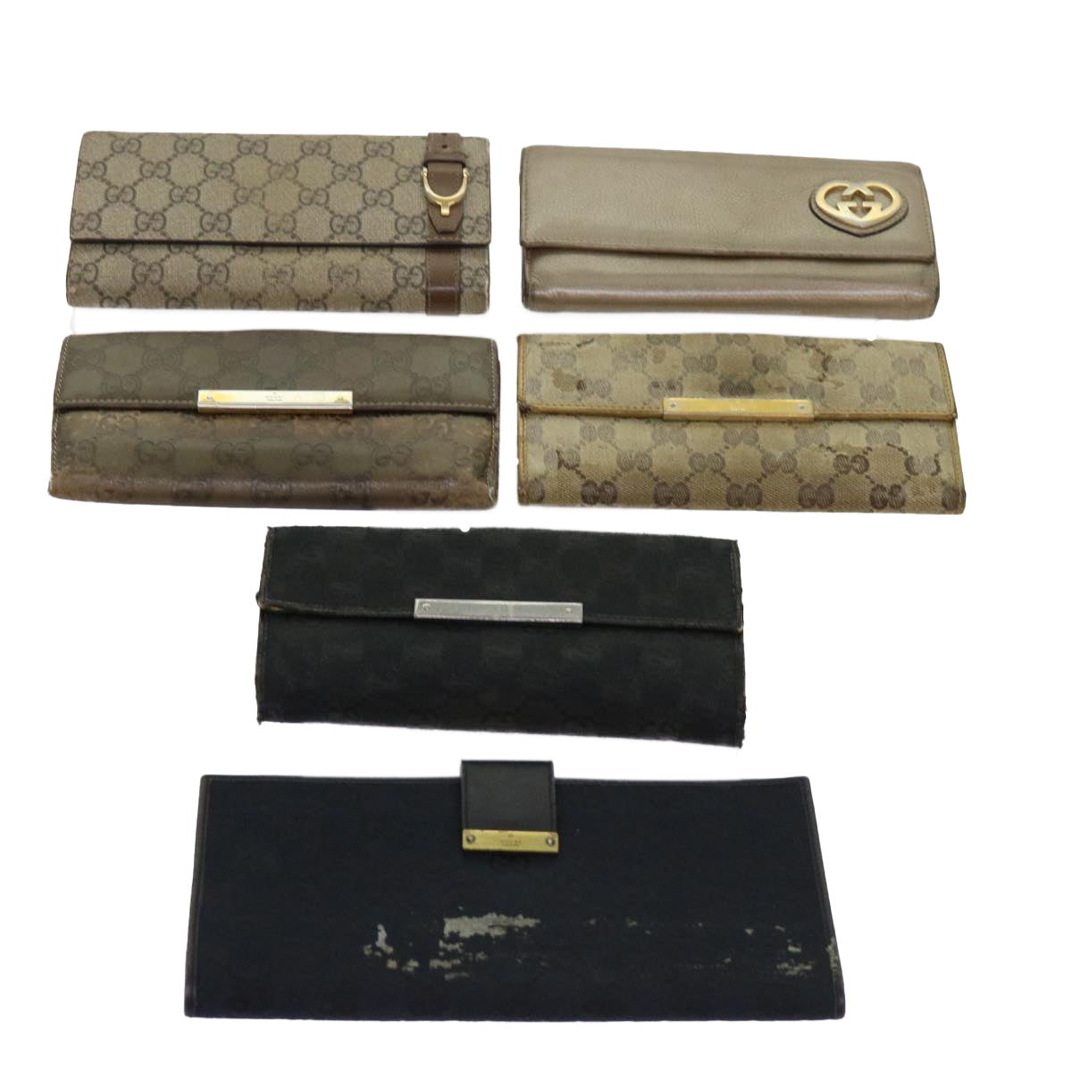 GUCCI GG Canvas Wallet PVC Leather 6Set Beige Black  ar11253