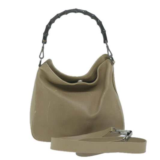 GUCCI Bamboo Shoulder Bag Leather 2way Beige  ar11294