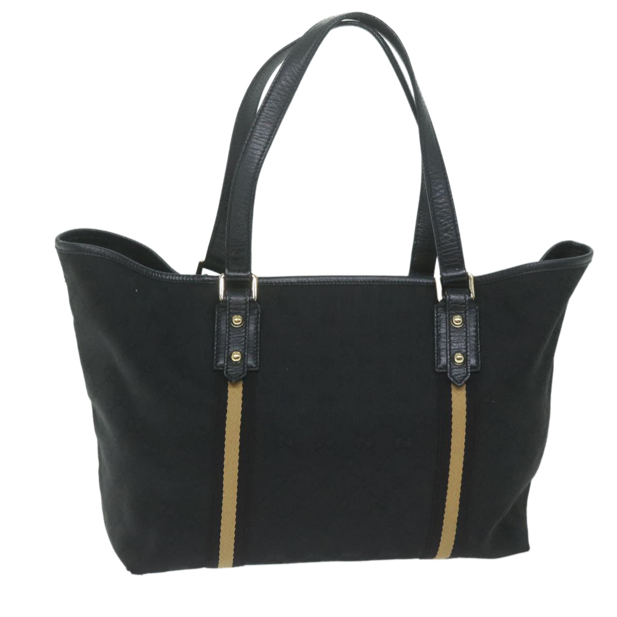 GUCCI GG Canvas Sherry Line Tote Bag Black Gold  ar11301