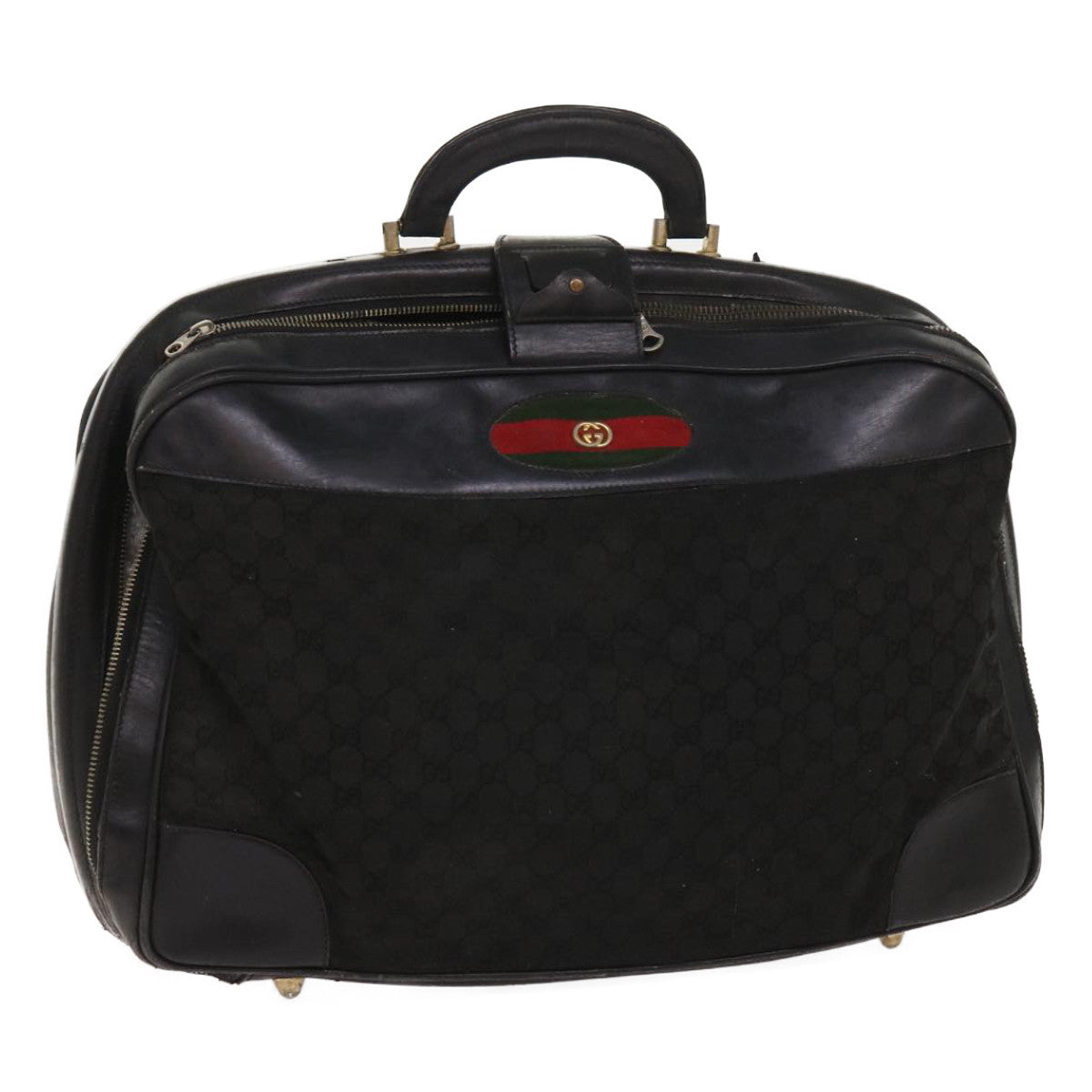 GUCCI GG Canvas Web Sherry Line Boston Bag Black Green Red  ar11324