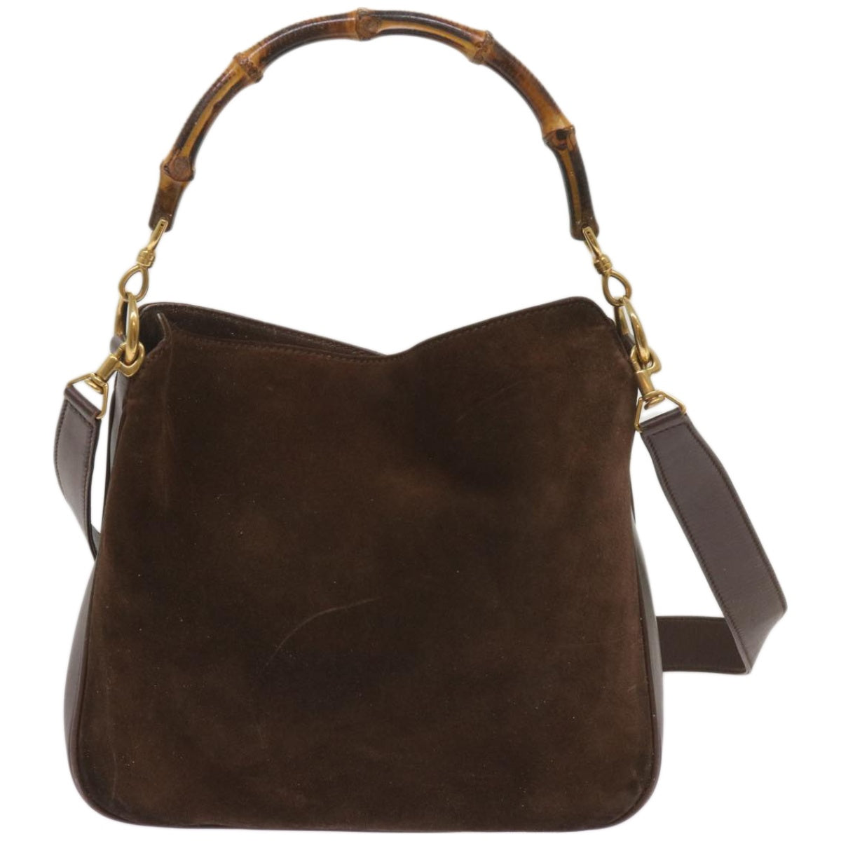 GUCCI Bamboo Shoulder Bag Suede 2way Brown 001 3754 1638  ar11374B