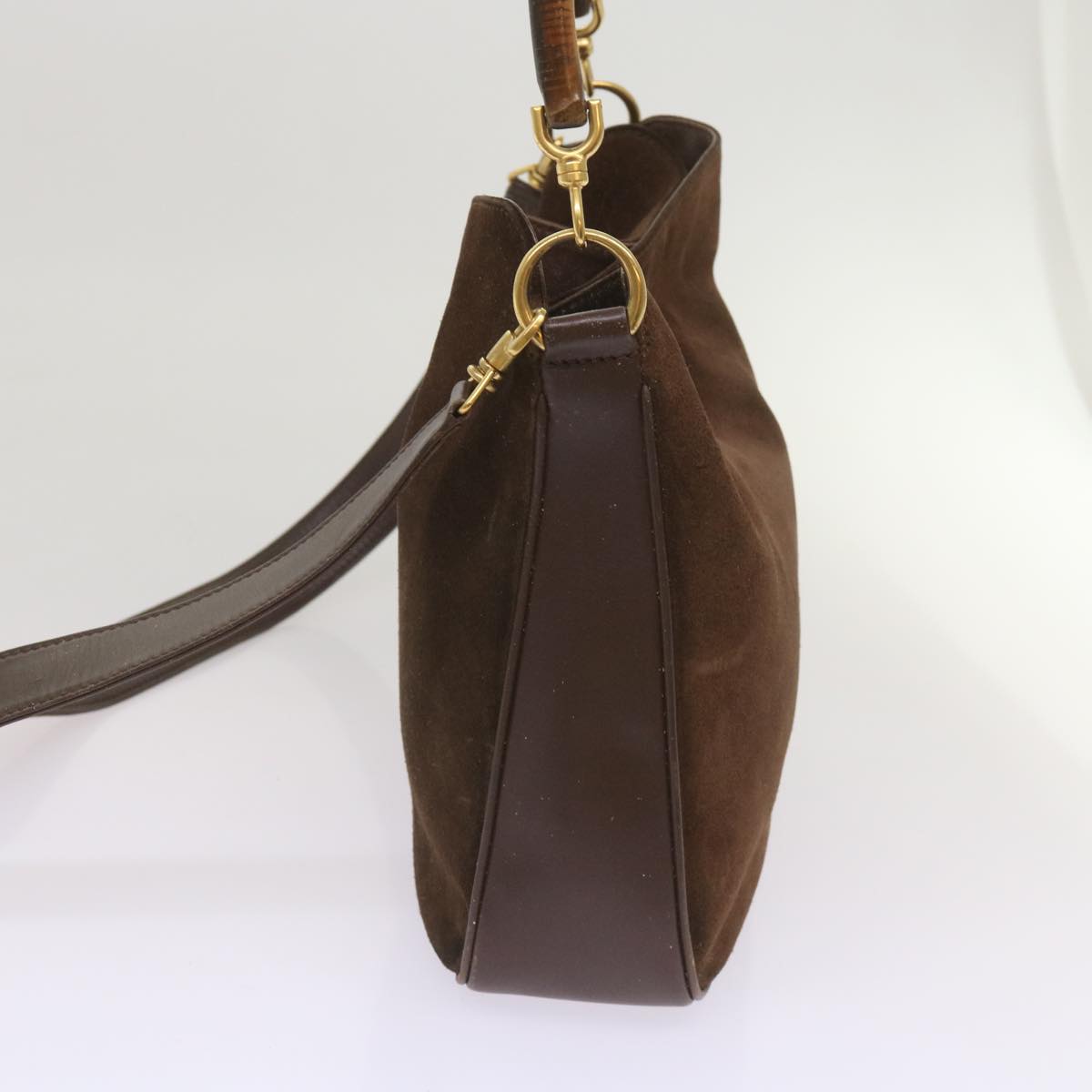 GUCCI Bamboo Shoulder Bag Suede 2way Brown 001 3754 1638  ar11374B