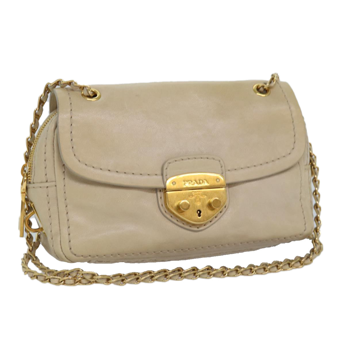 Luxury Prada Chain Shoulder Bag Leather Beige  ar12197