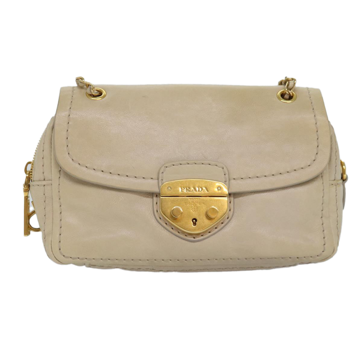 Luxury Prada Chain Shoulder Bag Leather Beige  ar12197